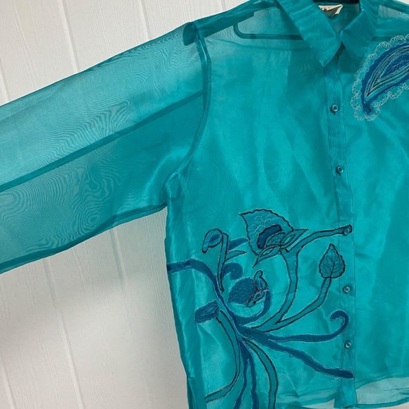 C.l.o.t.h.e.s Women's Plus Size Ocean Sheer Button Blouse Size 2X - Picture 10 of 14